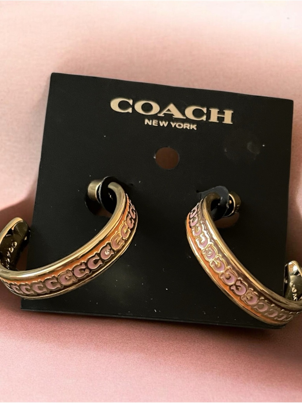 SOLD Coach Hoop Earrings with signature repeated "C" logo motif NWT - Picture 4 of 7